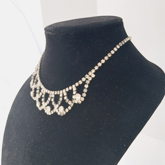PRINCESS NECKLACE choker vintage  silvertone 16" - Picture 3 of 9